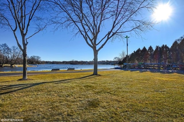 view of yard with a water view