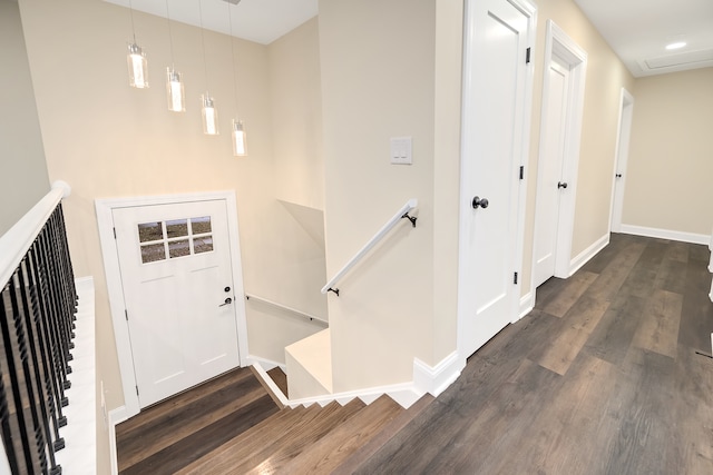 interior space with dark hardwood / wood-style floors