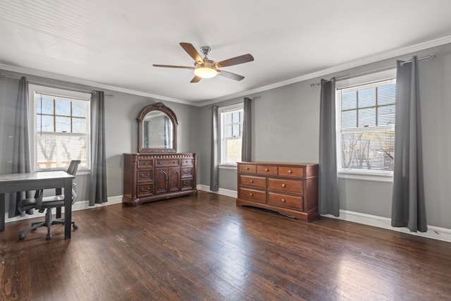 interior space with dark hardwood / wood-style flooring, crown molding, and a wealth of natural light