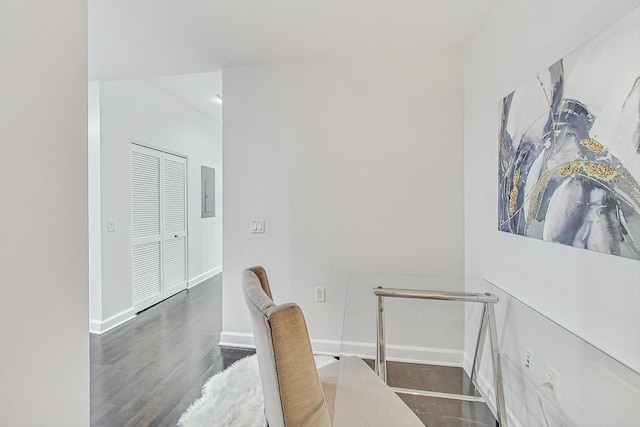 interior space with dark wood-type flooring