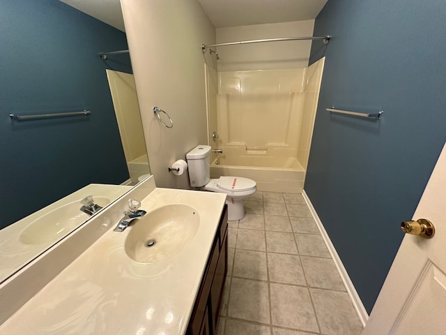 full bathroom featuring toilet, tub / shower combination, vanity, and tile patterned flooring