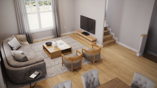 living room with light hardwood / wood-style floors