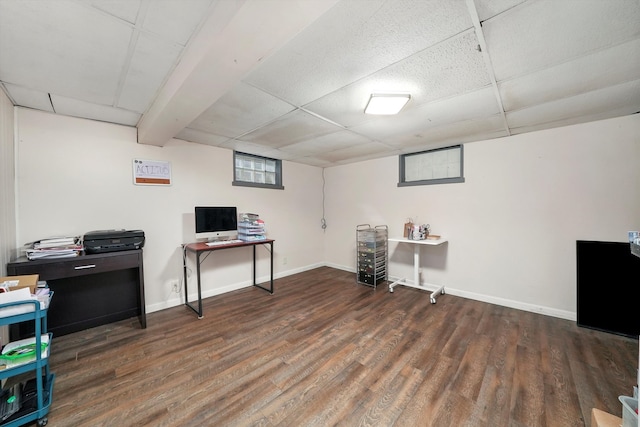 office area with dark hardwood / wood-style floors