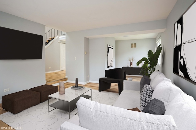 living room with light wood-type flooring