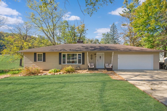 ranch-style house with a front lawn and a garage