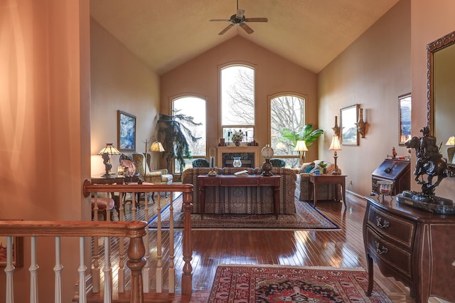 17619 Grandview Dr, Sterling, IL 61081 - office space with a ceiling fan, high vaulted ceiling, and hardwood / wood-style floors