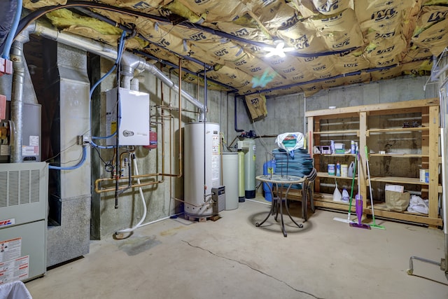 basement featuring water heater