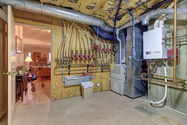 utility room featuring tankless water heater