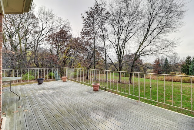 wooden terrace with a yard