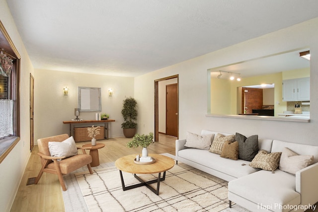 living room with light hardwood / wood-style floors