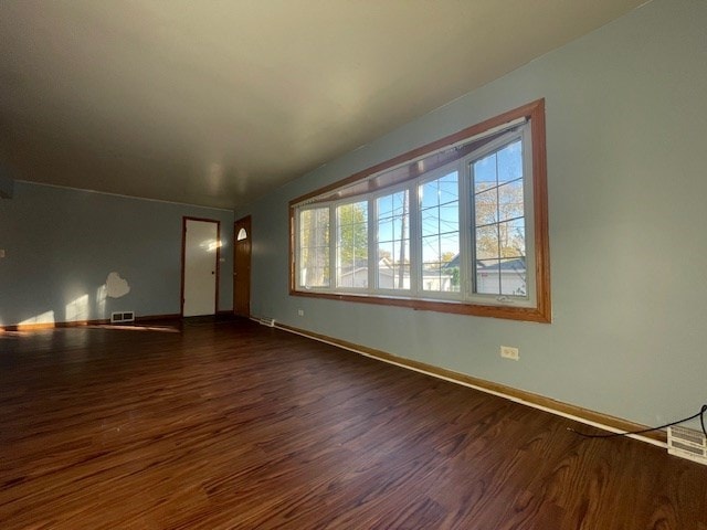 unfurnished living room with dark hardwood / wood-style floors