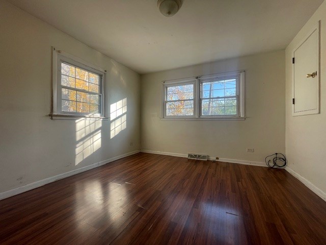 spare room featuring dark wood-type flooring and a healthy amount of sunlight