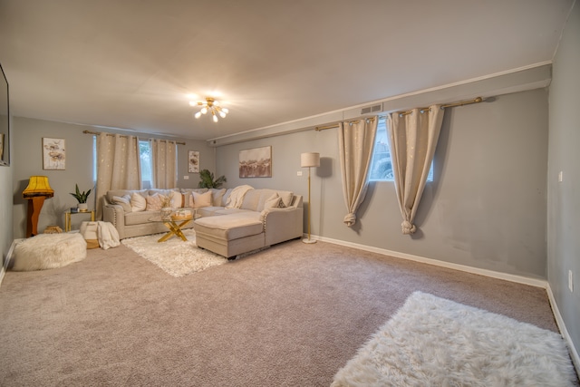 living room with carpet flooring