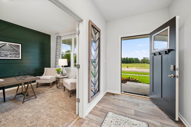 entrance foyer with light wood-type flooring and a wealth of natural light