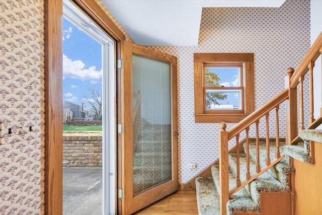 doorway to outside featuring light hardwood / wood-style flooring and a wealth of natural light