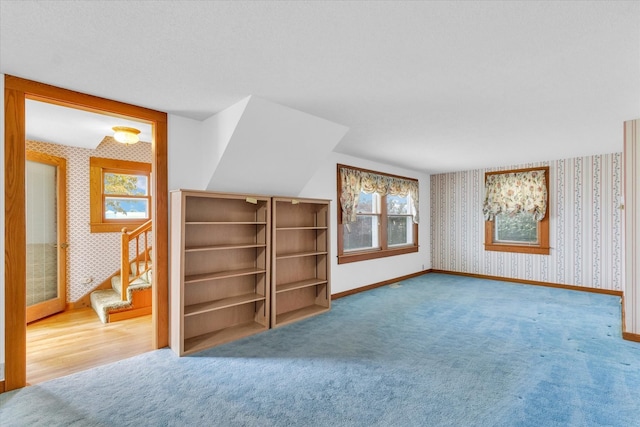 additional living space featuring carpet floors and lofted ceiling