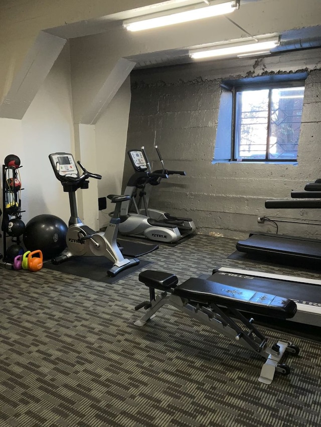 workout area featuring carpet floors