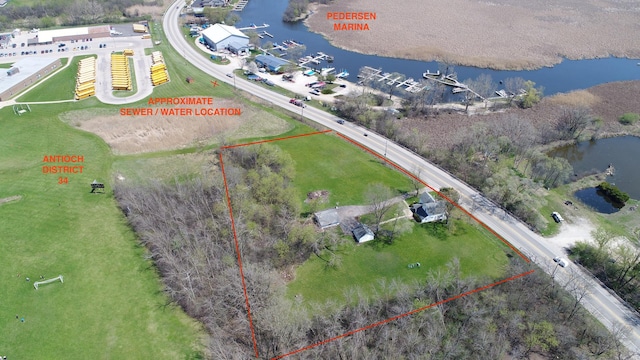 24816 W Il Route 173rd Hwy, Antioch, IL 60002 - aerial view of property's location featuring a nearby body of water and property boundaries highlighted