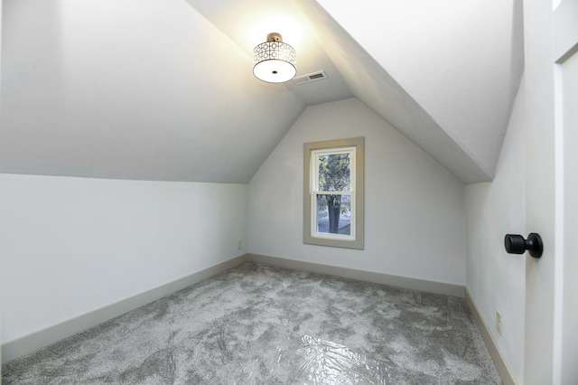 additional living space featuring light carpet and vaulted ceiling