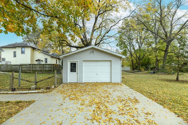 garage with a lawn