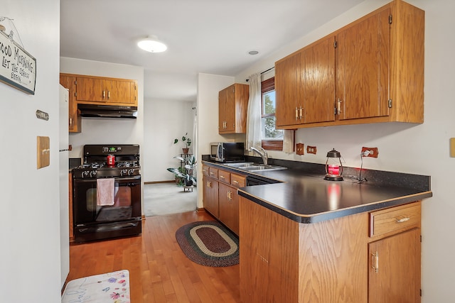 kitchen featuring gas stove, sink, and light hardwood / wood-style floors