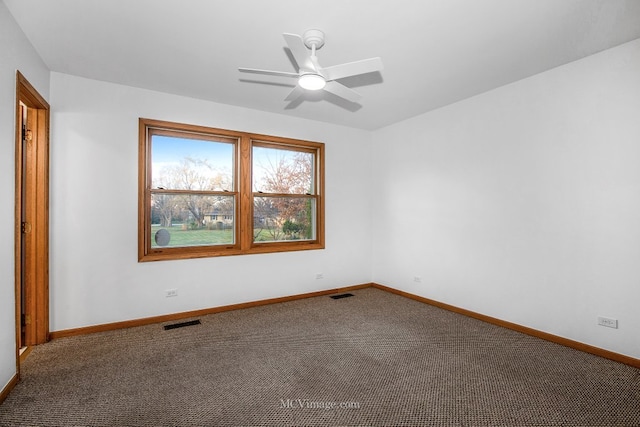 carpeted empty room with ceiling fan