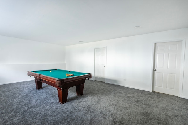 rec room with dark colored carpet and billiards