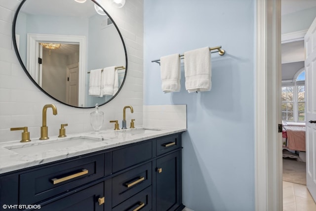 1100 Glencrest Dr, Inverness, IL 60010 - bathroom with tasteful backsplash, connected bathroom, double vanity, and tile patterned floors