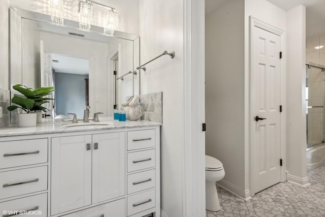 1100 Glencrest Dr, Inverness, IL 60010 - bathroom with an enclosed shower, vanity, toilet, and baseboards