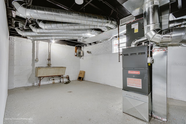 basement with heating unit