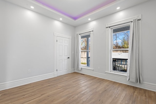 spare room with light hardwood / wood-style floors