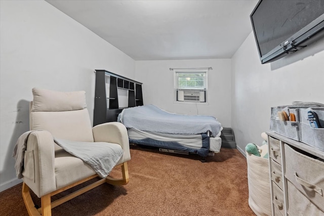 bedroom featuring carpet flooring and cooling unit