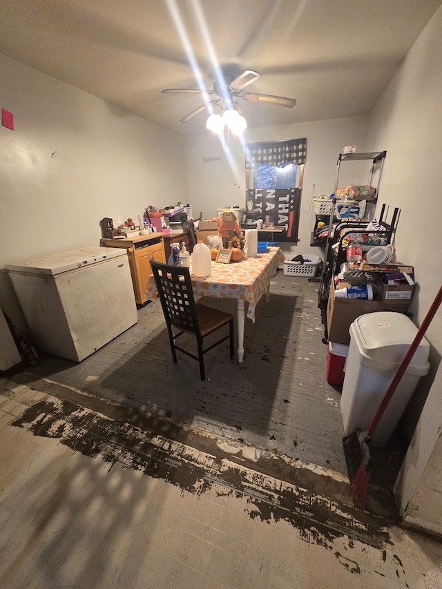 dining area with ceiling fan