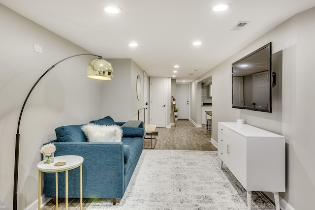 living room with light wood-type flooring