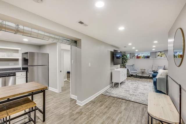 living room featuring light wood-type flooring