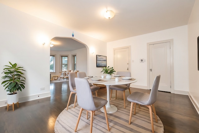 dining area featuring dark wood-type flooring