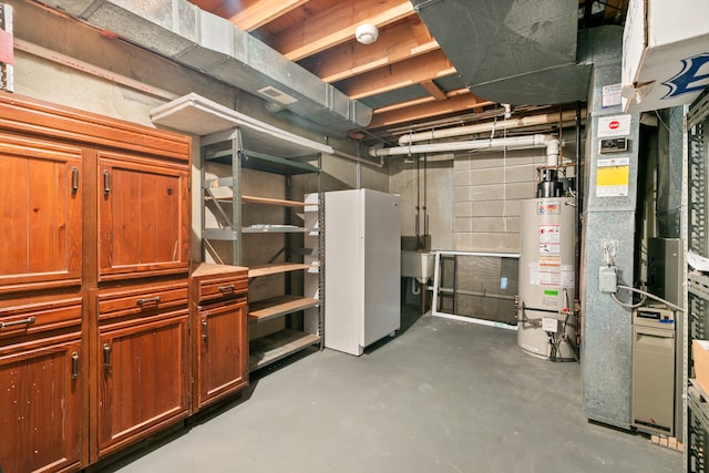 basement featuring water heater