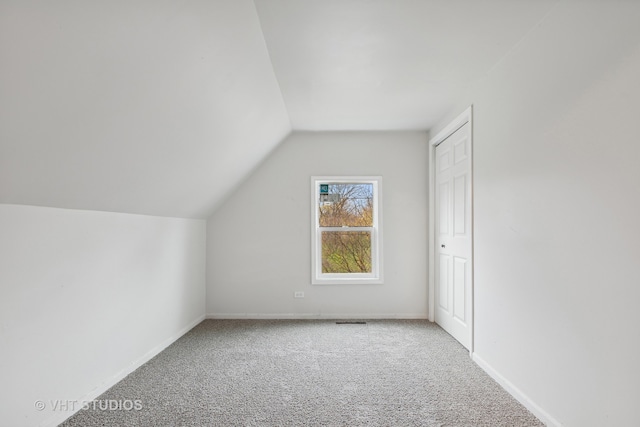 additional living space with carpet flooring and lofted ceiling