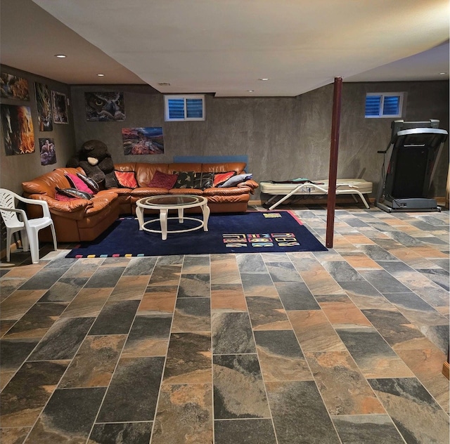 interior space with stone finish flooring