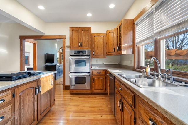 kitchen with sink, light hardwood / wood-style flooring, and appliances with stainless steel finishes