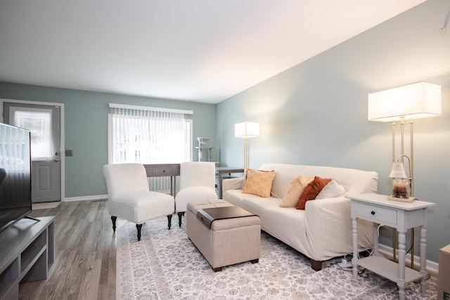 living room featuring light wood-type flooring