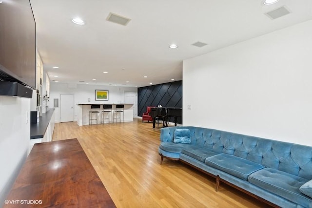 living room featuring light wood-type flooring