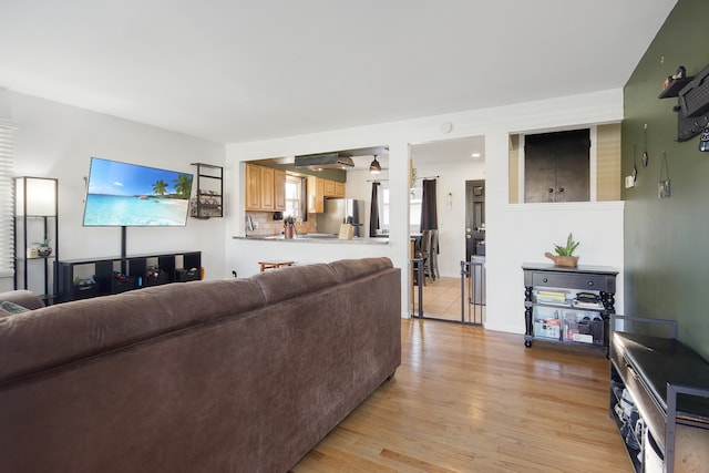 living room with light hardwood / wood-style flooring