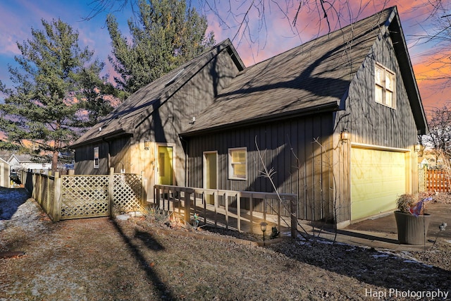 exterior space with a garage