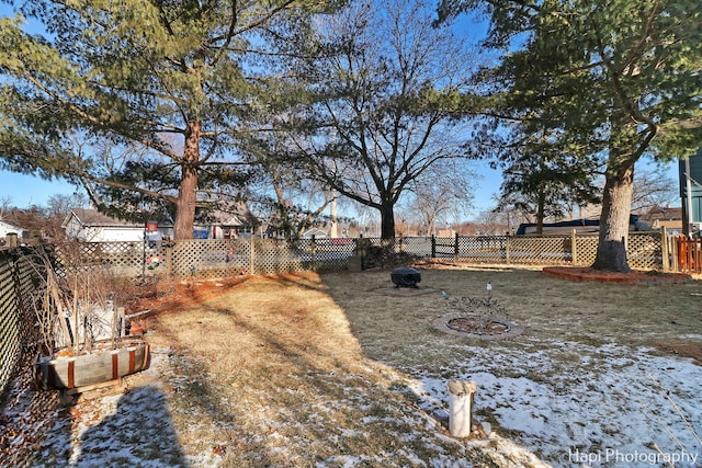 view of yard covered in snow