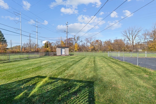 view of yard with a storage shed