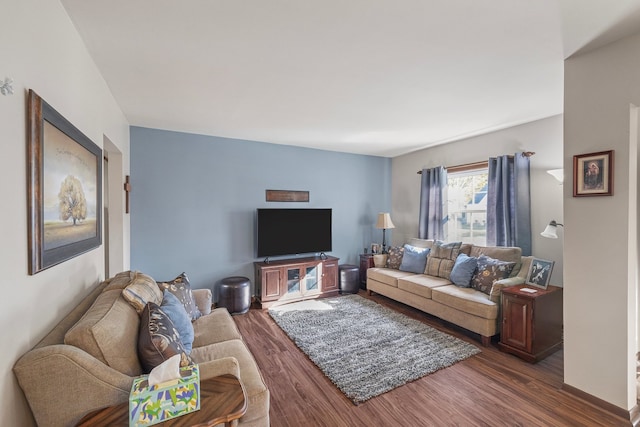 living room featuring dark hardwood / wood-style flooring