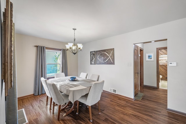 dining room featuring dark wood-type flooring and a notable chandelier