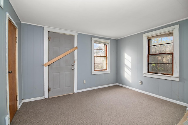 interior space featuring carpet floors and ornamental molding