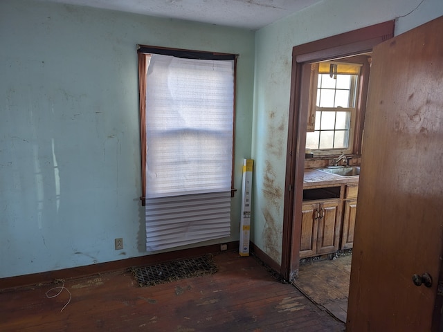 empty room featuring dark wood-type flooring and sink